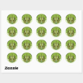 Sticker Rond Tricératops Vert Cute Dinosaur (Feuille)