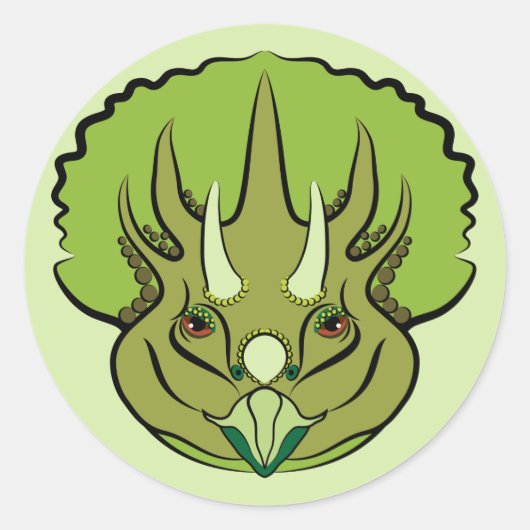 Sticker Rond Tricératops Vert Cute Dinosaur (Devant)