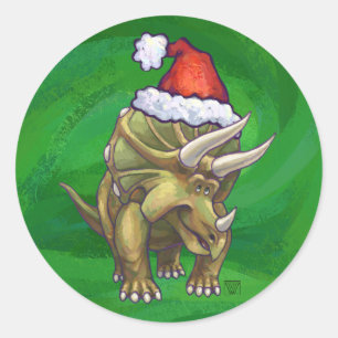 Sticker Rond Tricératops vert Noël