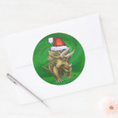 Sticker Rond Tricératops vert Noël (Enveloppe)