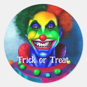 Sticker Rond Trick clown effrayant ou traitement Halloween