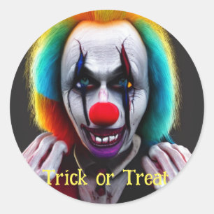 Sticker Rond Trick clown effrayant ou traitement Halloween