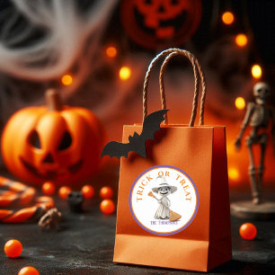 Sticker Rond Trick d'Halloween ou traiter Big Eyed Witch en bla