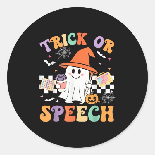 Sticker Rond Trick Or Speech Halloween Slp Retro Speech Therapy (Devant)