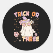 Sticker Rond Trick Or Three Cute Ghost Groovy 3rd Birthday Soky (Devant)