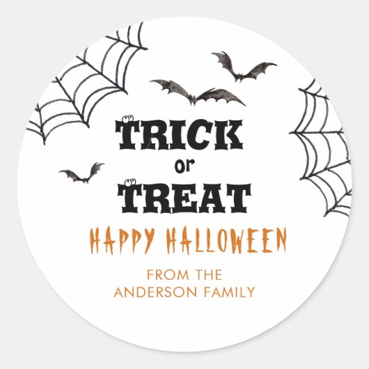 Sticker Rond Trick or Treat Chauves-souris Halloween (Devant)