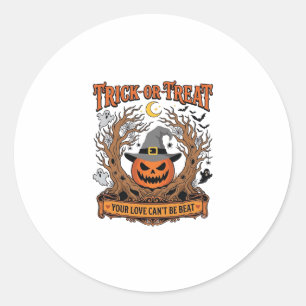Sticker Rond Trick Or Treat Halloween Citrouille Sorcière Chape