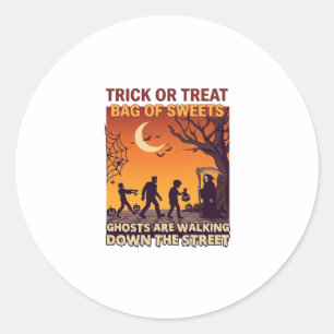 Sticker Rond Trick Or Treat Halloween Zombies Grim Reaper Citro
