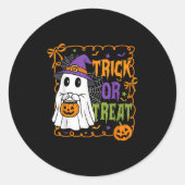 Sticker Rond Trick Or Treat Happy Halloween Pumpkin Ghost Boy G (Devant)