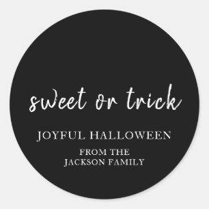 Sticker Rond Trick or Treat Moderne Noir Halloween Classique