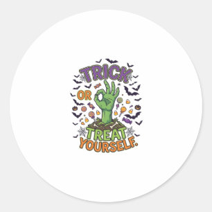 Sticker Rond Trick Or Treat Yourself Main De Zombie Halloween C