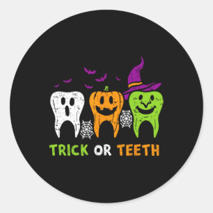 Sticker Rond Trick Ou Dents Drôle Dental Squad Halloween Dentis