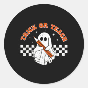 Sticker Rond Trick Ou Enseigner Super Enseignant Halloween Retr