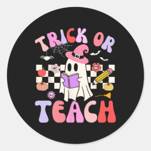 Sticker Rond Trick Ou Enseigner Super Enseignant Halloween Retr