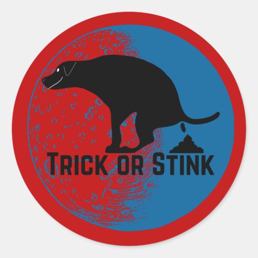 Sticker Rond Trick ou Putain Pooping Chien (Devant)