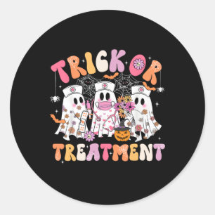 Sticker Rond Trick Ou Traitement Infirmière Fantôme Costume Hal