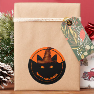 Sticker Rond Trick ou traiter Chat noir et Citrouille effrayant