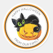 Sticker Rond Trick ou traiter Chat noir et Citrouille effrayant (Devant)