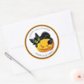 Sticker Rond Trick ou traiter Chat noir et Citrouille effrayant (Enveloppe)