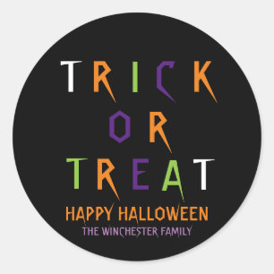 Sticker Rond Trick ou traiter coloré drôle de coutume Halloween