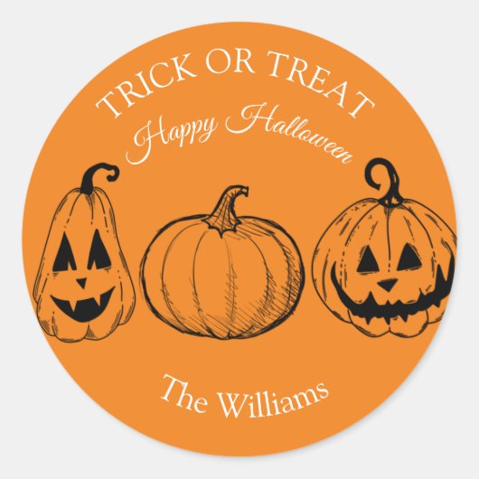 Sticker Rond Trick ou traiter Halloween Citrouille (Devant)
