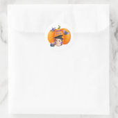 Sticker Rond Trick ou traiter Halloween Citrouille et Hérisson (Sac)