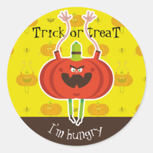 Sticker Rond Trick ou traiter j'ai faim