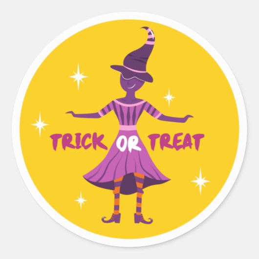 Sticker Rond Trick ou traiter la sorcière violette Halloween (Devant)