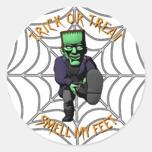 Sticker Rond Trick ou traiter l'odeur mes pieds-Frankenstein St