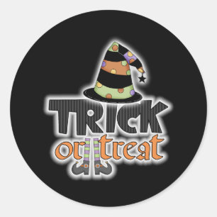 Sticker Rond Trick Ou Traiter Sorcière Casquette Halloween