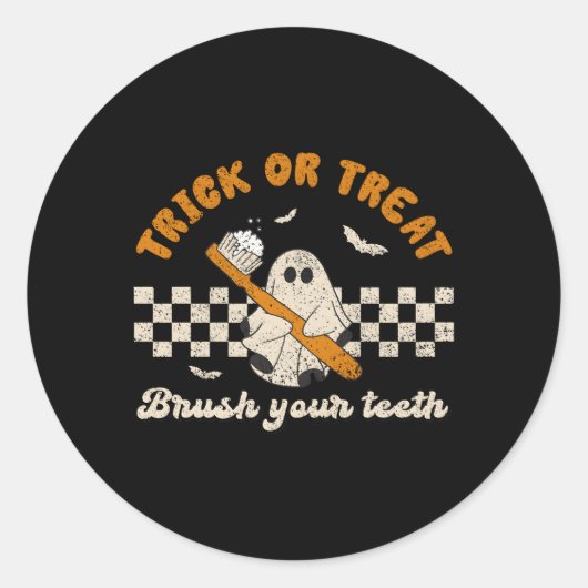 Sticker Rond Trick Ou Treat Brosse Votre Dentiste Halloween (Devant)