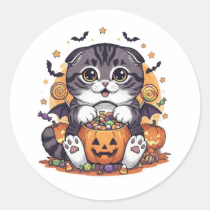 Sticker Rond Trick ou Treat Pold - Cute Scottish Pold Halloween