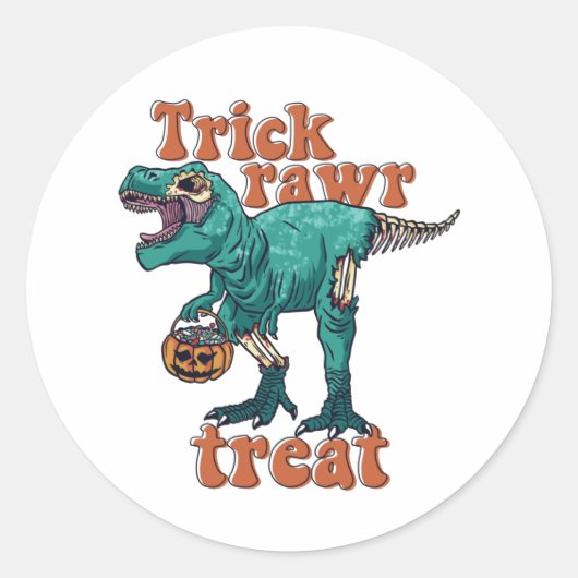 Sticker Rond Trick Rawr Treat Zombie T Rex Halloween Dinosaur (Devant)