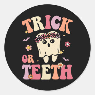 Sticker Rond Tricot Ou Fantôme Dentaire Super Halloween Treat