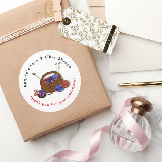 Sticker Rond Tricot Panier Fil Boutique Merci client (Cadeaux)