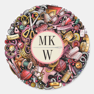 Sticker Rond Tricotage de couture fabriqué à la main