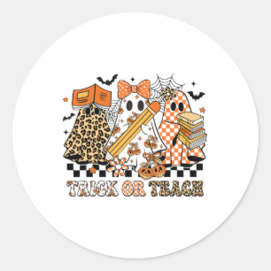 Sticker Rond Tricoter Ou Enseignant Fantôme Halloween Retro Che