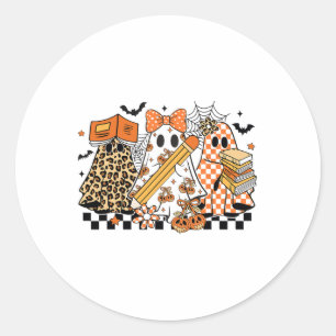 Sticker Rond Tricoter Ou Enseignant Fantôme Halloween Retro Che