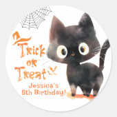 Sticker Rond Tricoter ou traiter Chat noir mignon Fête d'Hallow (Devant)