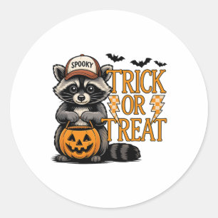Sticker Rond Tricoter Ou Traiter Éffrayant Raccoon Feral Hallow