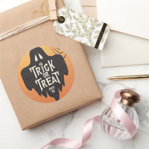 Sticker Rond Tricoter ou traiter Halloween Citrouille Déplaisan