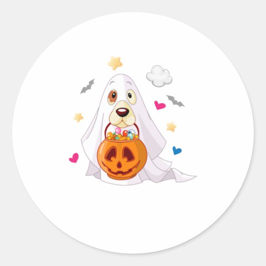 Sticker Rond Tricoter Ou Traiter Le Fantôme De Chien Halloween (Devant)