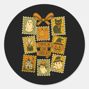 Sticker Rond Tricoter Ou Traiter Vintage Halloween Retro Postag