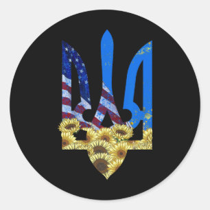 Sticker Rond Trident Ukrainien Tournesol Drapeau Américain Ukra