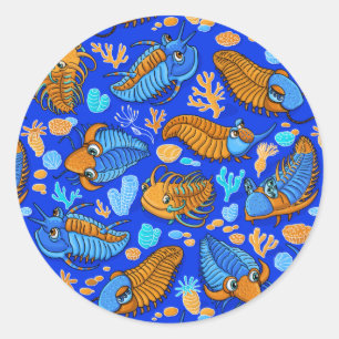 Sticker Rond Trilobites sur arrière - plan bleu foncé (motif en