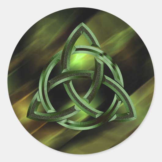 Sticker Rond Trinity Knot Celtic Green Metal Parties scintillan (Devant)