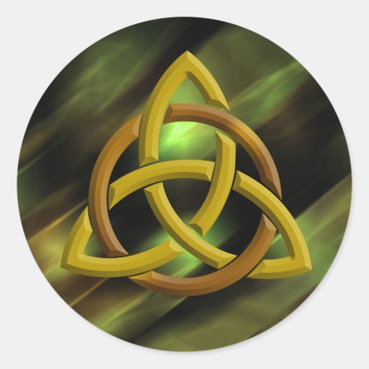 Sticker Rond Trinity Knot Celtic Green Metal Parties scintillan (Devant)