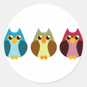 Sticker Rond Trio coloré de hibou