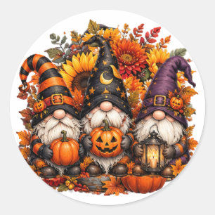 Sticker Rond Trio de nains de Halloween mignons citrouilles