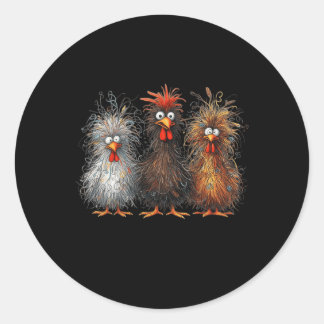 Sticker Rond Trio de poulets gribouillés Cheveux fous Drôles de